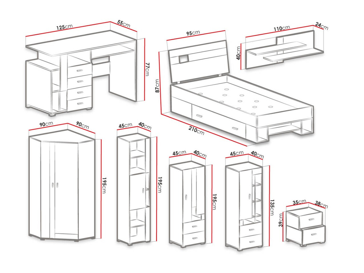 Kinderzimmer-Set Omaha D142 (Lila + Kiefernholzoptik gebleicht)