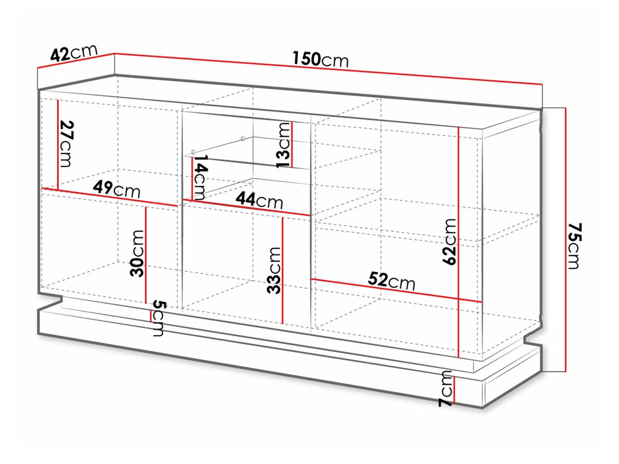 Sideboard Linar (Schwarz + Schwarz glänzend)