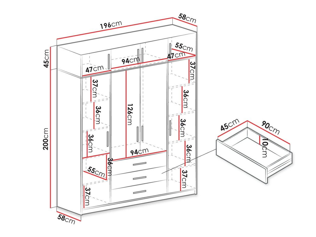 Kleiderschrank Dortivu I (Graphit)