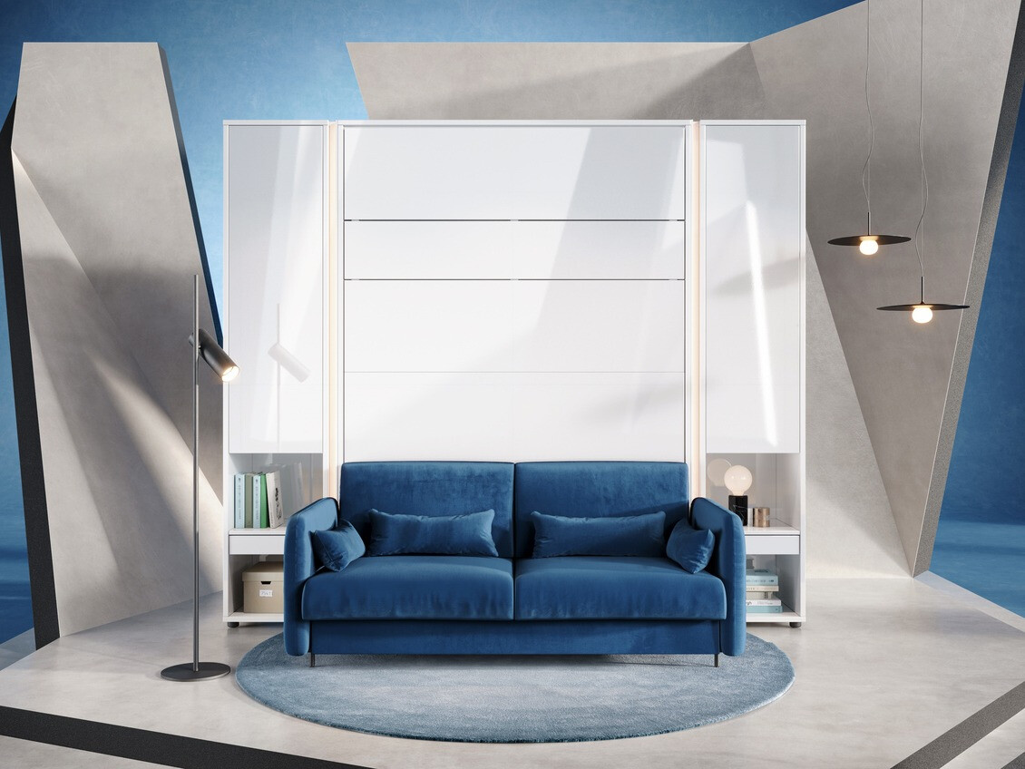 Möbel-Set Concept Pro Lenart VI (Weiß glänzend + Weiß + Blau)