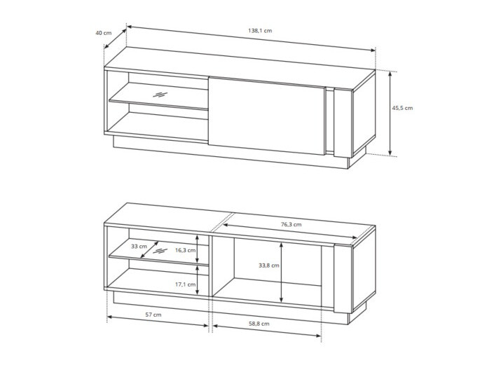 TV-Möbel Novbela 107 (Weiß + Weiß glänzend + Grandson Eichenholzoptik)