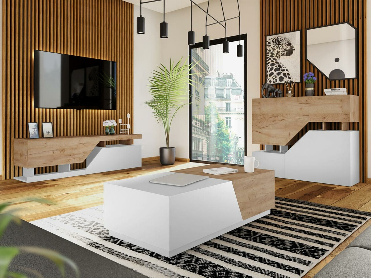 Sideboard Comfivo Daldune (Wotan Eiche + Weiß)