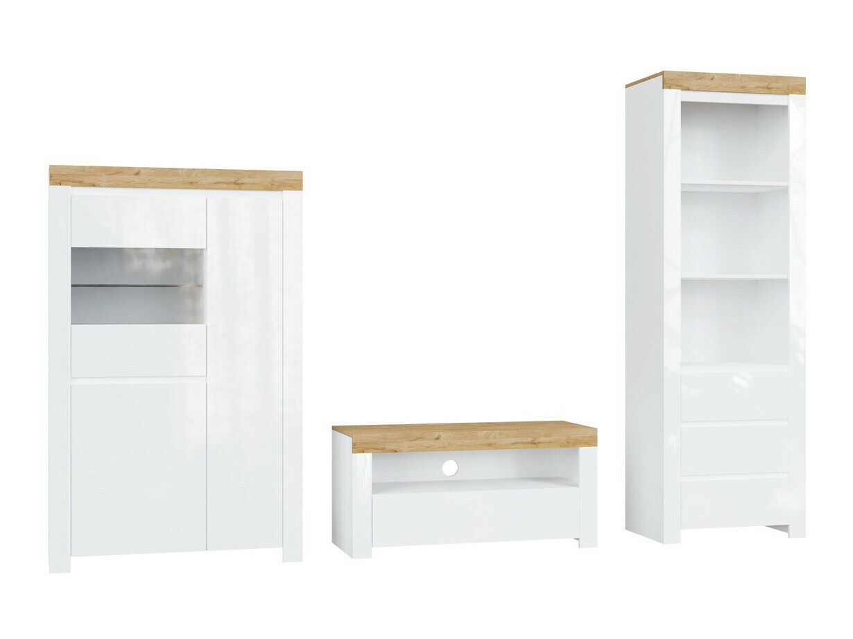 Wohnzimmer-Sets Sonsoru 146 (Weiß + Weiß glänzend + Wotan Eiche)