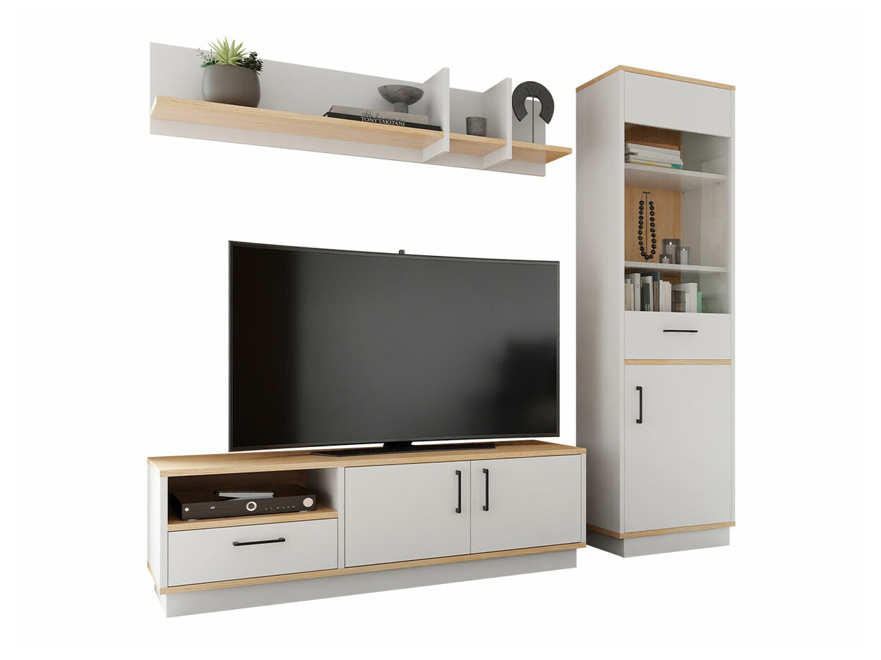 Wohnzimmer-Sets Omaha T129 (Weiß + Eichenholzoptik hell)