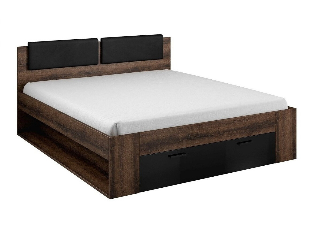 Bett Levruvu 106 (Monastery Eichenholzoptik + Schwarz glänzend)