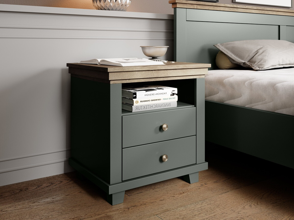 Nachttisch Tolnue 117 (Dunkelgrün + Lefkas-Eiche)