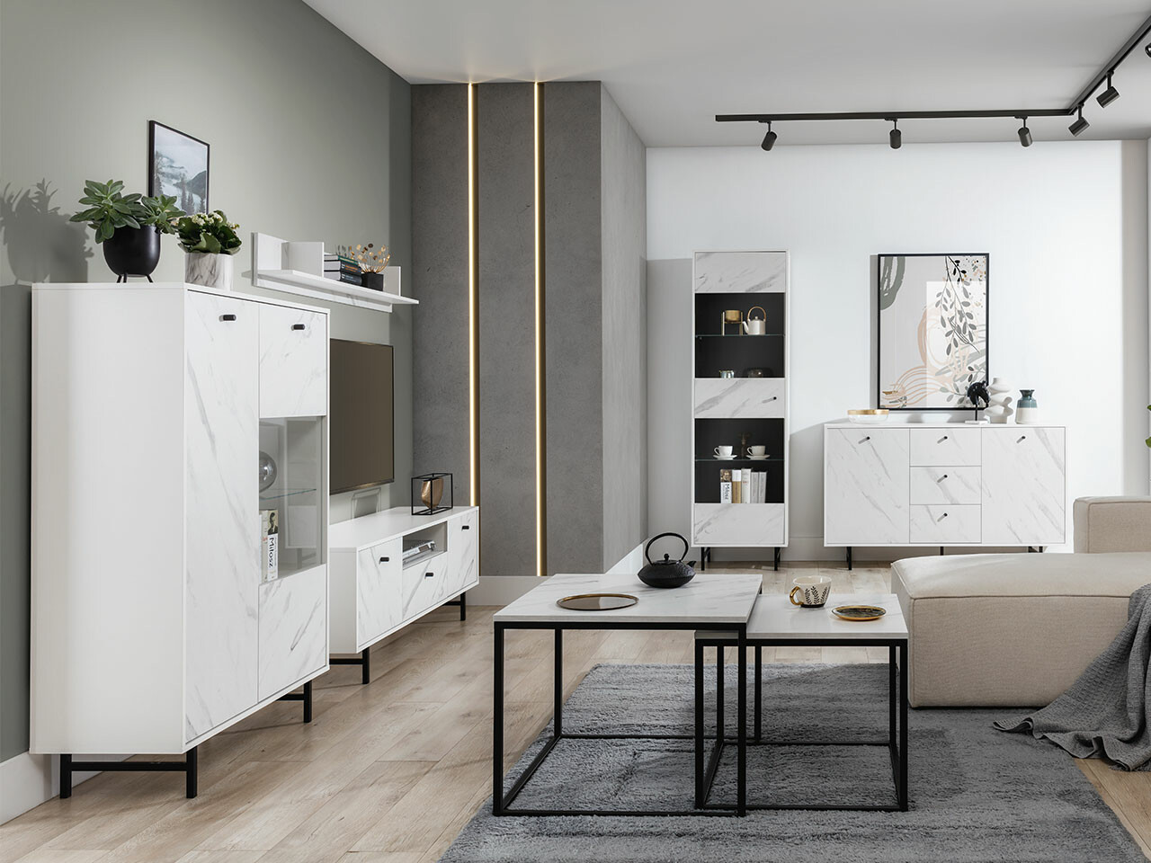 Wohnzimmer-Sets Providence T107 (Weißer Marmor)