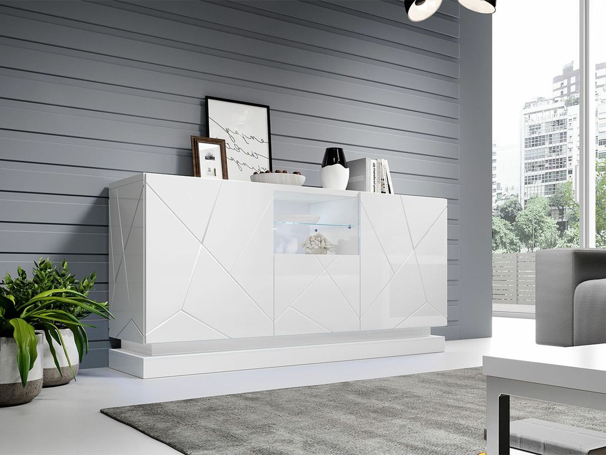 Sideboard Linar (Weiß + Weiß glänzend)