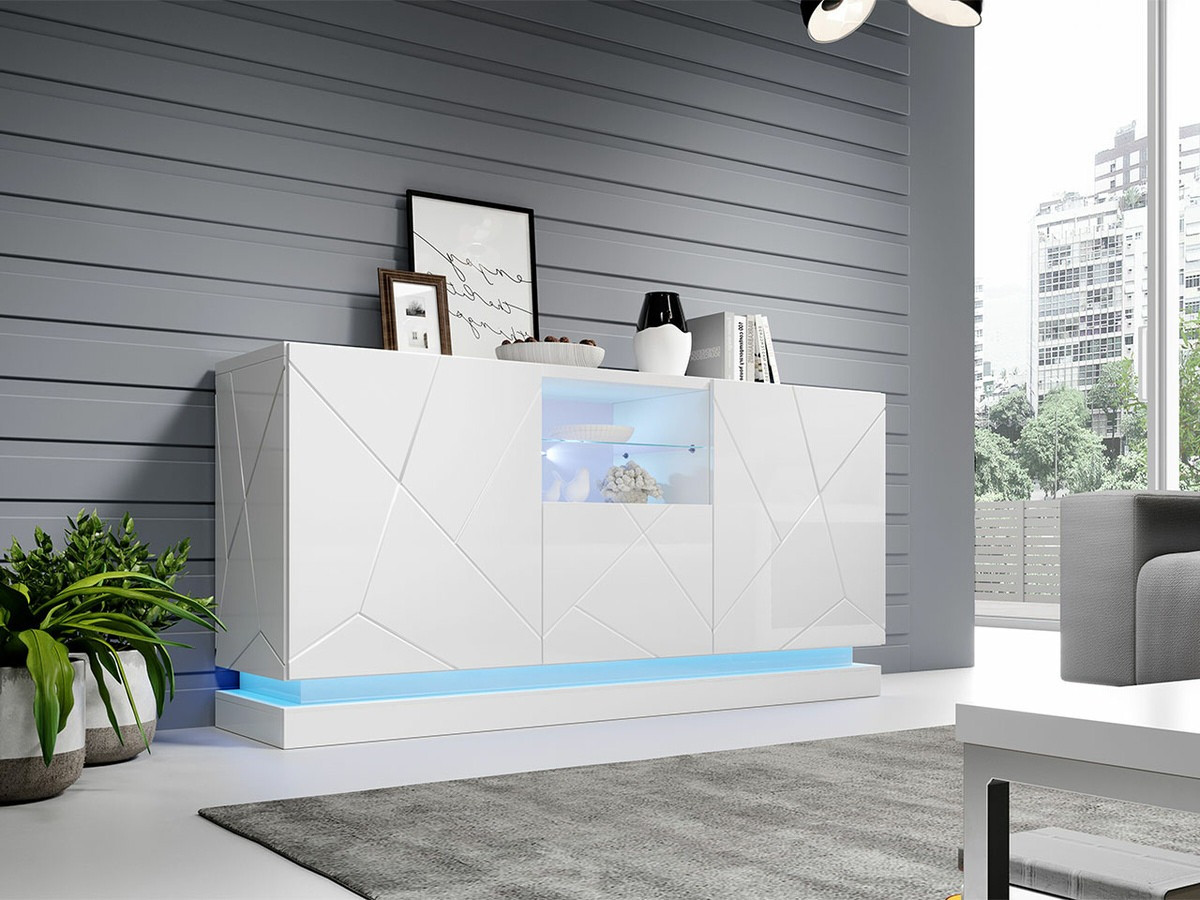 Sideboard Linar (Weiß + Weiß glänzend)