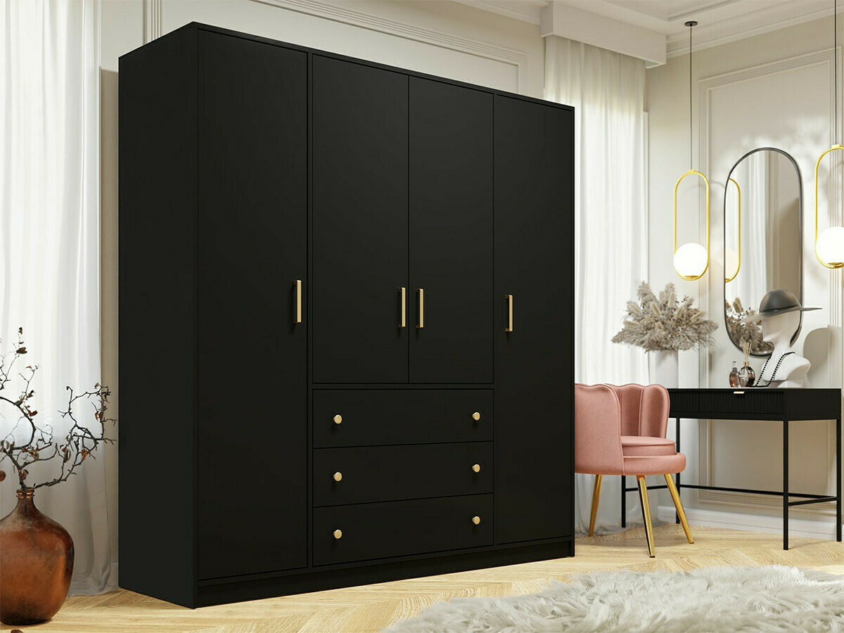 Kleiderschrank Musum I (Schwarz + Gold)