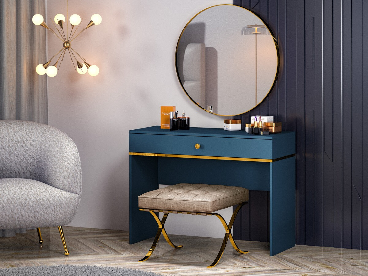 Schminktisch Flonovu 108 (Dunkelblau + Gold)