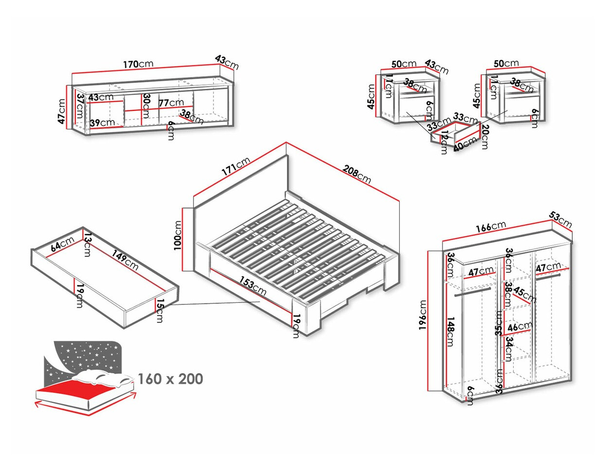 Schlafzimmer-Set Deldale 118 (Artisan Eichenholzoptik + Grau)