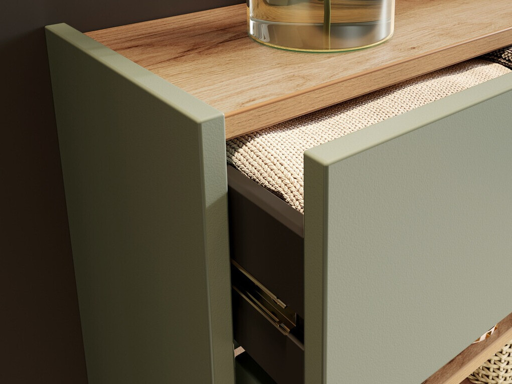 Schuhregal Cirsale 101 (Staubiges Grün + Navarra eichenholzoptik)