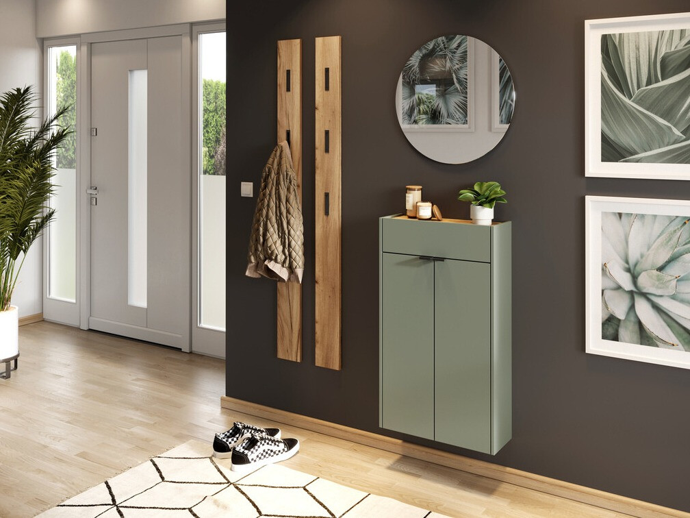 Schuhregal Cirsale 101 (Staubiges Grün + Navarra eichenholzoptik)