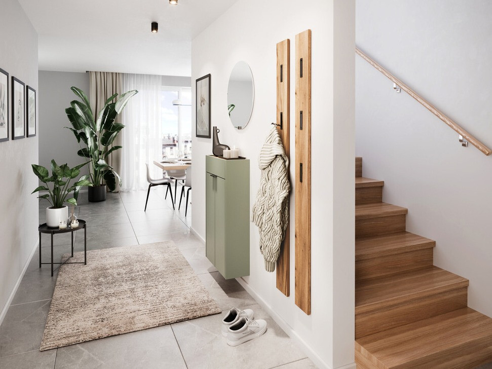 Schuhregal Cirsale 101 (Staubiges Grün + Navarra eichenholzoptik)