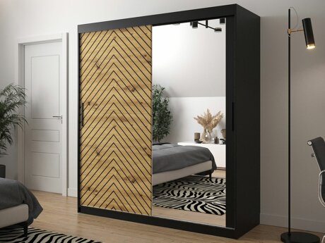 Kleiderschrank Hartford 313 (Schwarz + Artisan Eichenholzoptik)