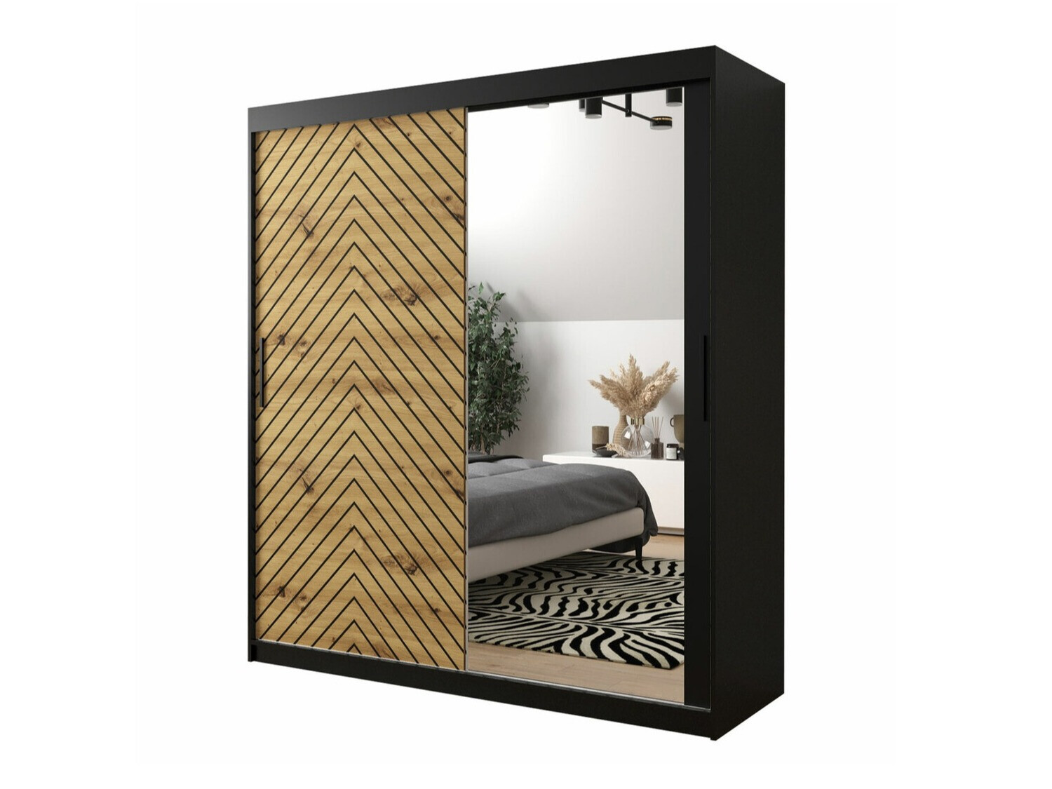 Kleiderschrank Hartford 313 (Schwarz + Artisan Eichenholzoptik)