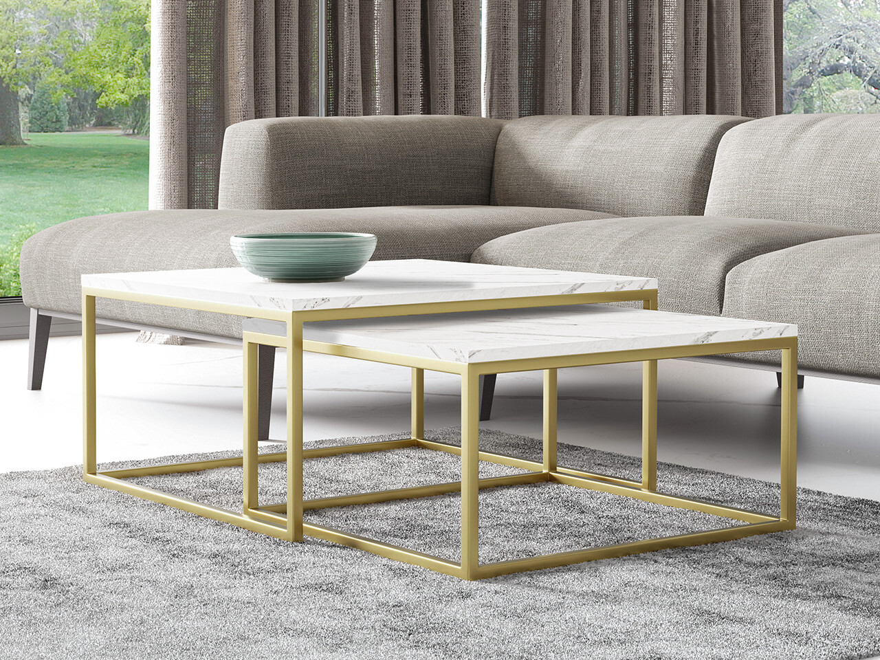 Couchtischset Oswego 102 (Weißer Marmor + Gold)