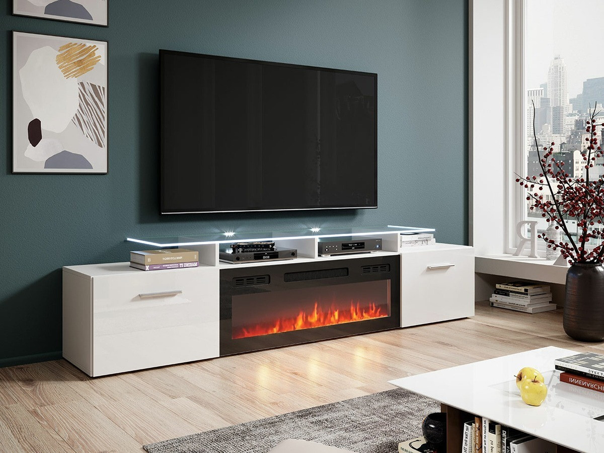 TV-Möbel Charlotte 155 (Weiß + Weiß glänzend)