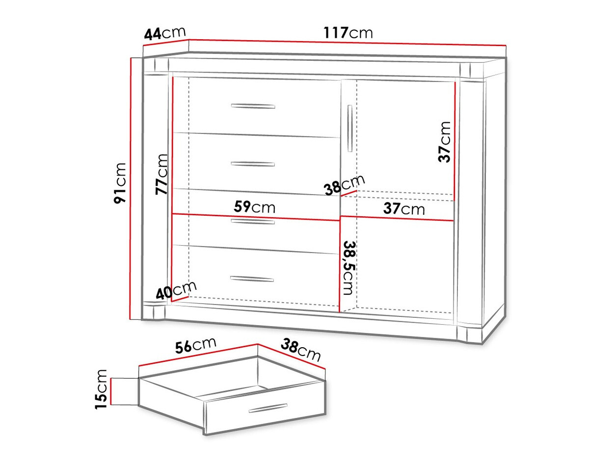 Kommoden Lorelie 102 (Trüffel eichenholzoptik)
