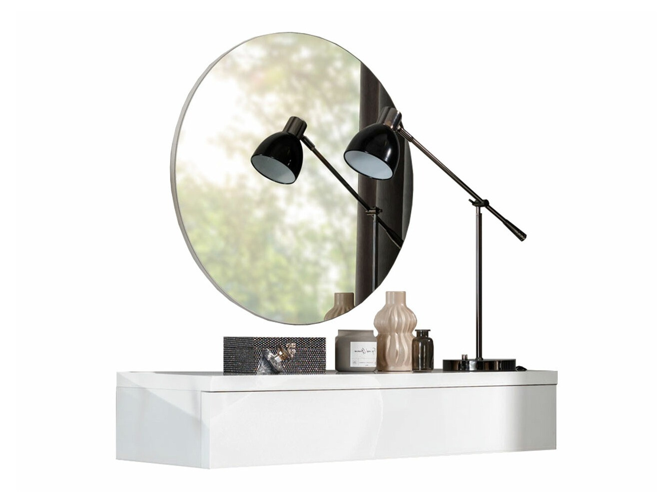 Schminktisch Delpher I (Weiß + Weiß glänzend)