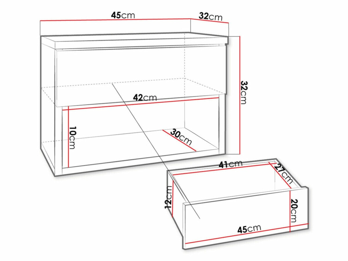 Nachttisch Papilix (Weiß + Weiß glänzend)