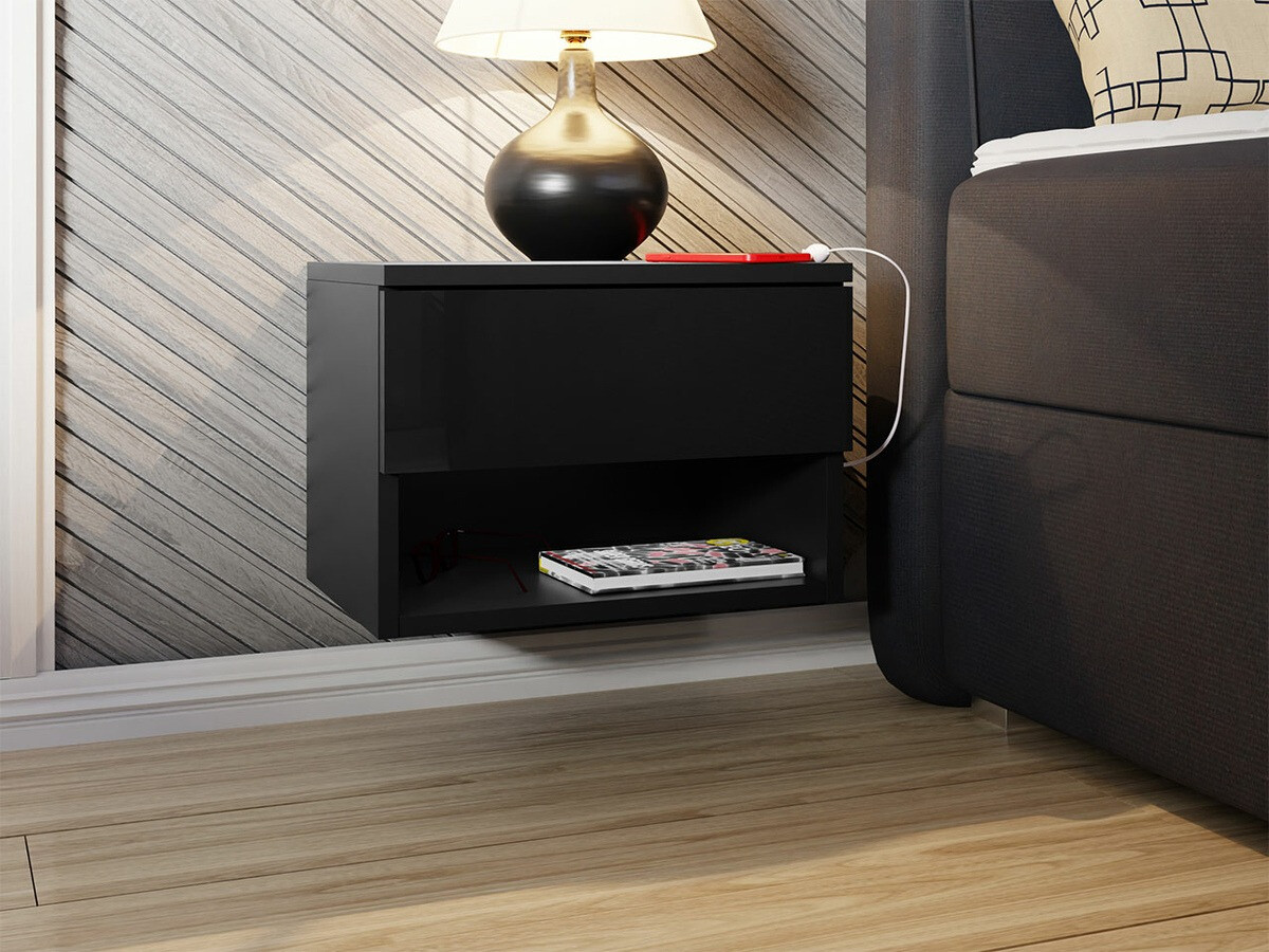 Nachttisch Utica 105 (Schwarz + Schwarz glänzend)