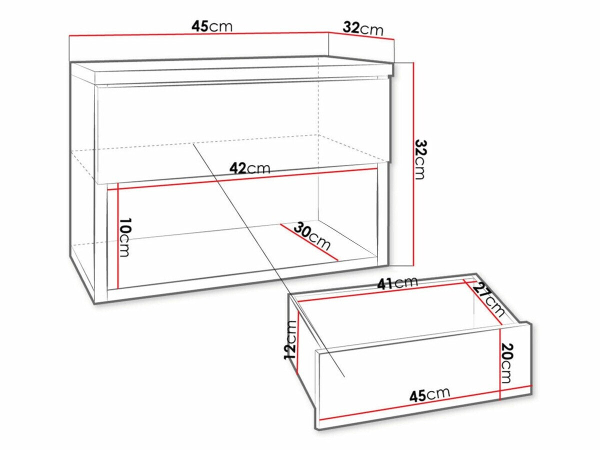Nachttisch Utica 105 (Schwarz + Schwarz glänzend)