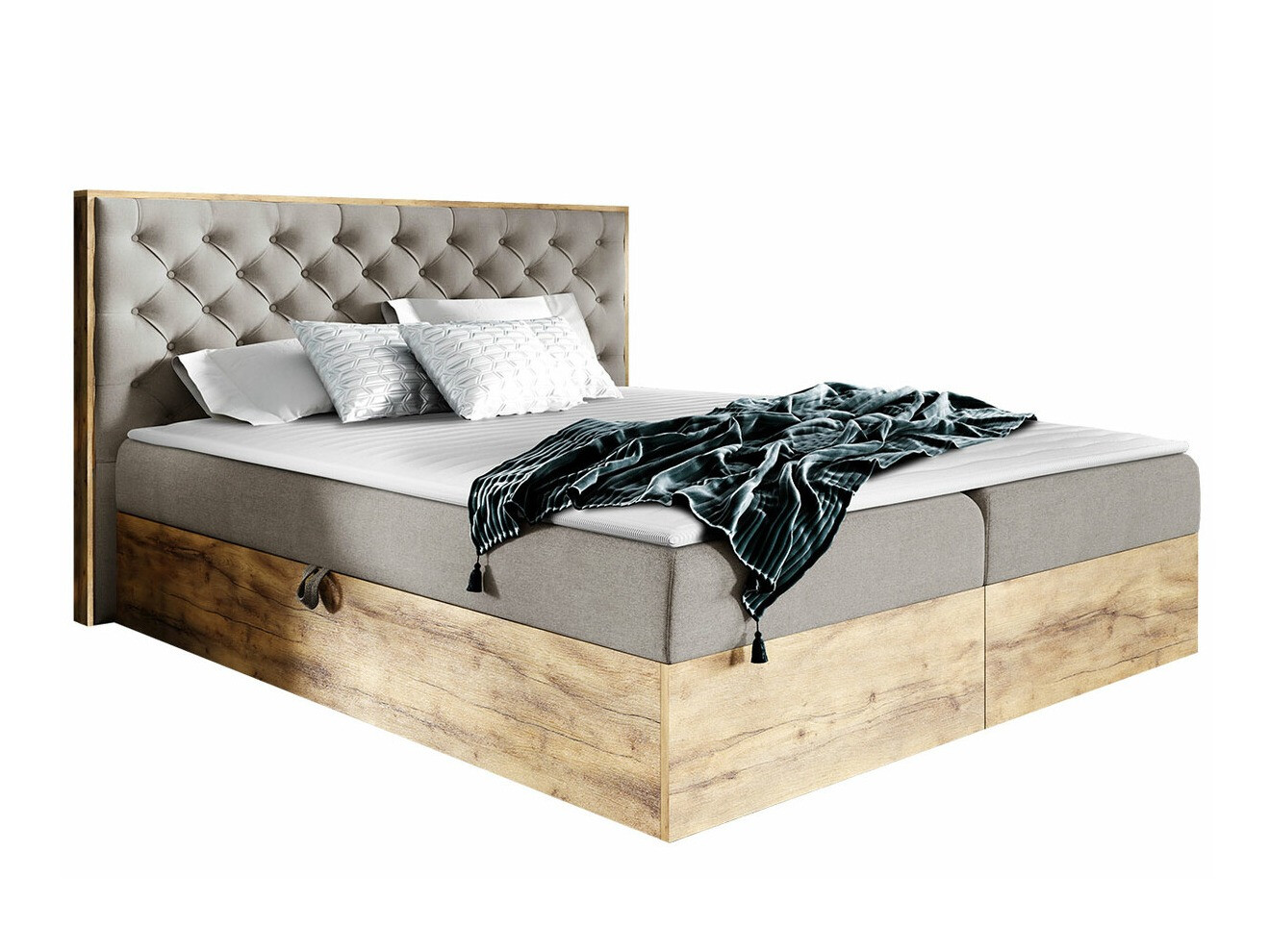 Boxspringbett Navis I (Wotan Eiche + Faro 20)