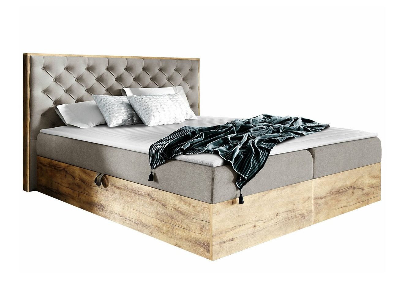 Boxspringbett Navis I (Wotan Eiche + Faro 20)