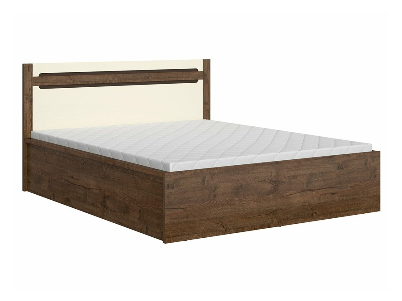 Bett Ophevaru 116 (Cremefarben glänzend + April eichenholzoptik)