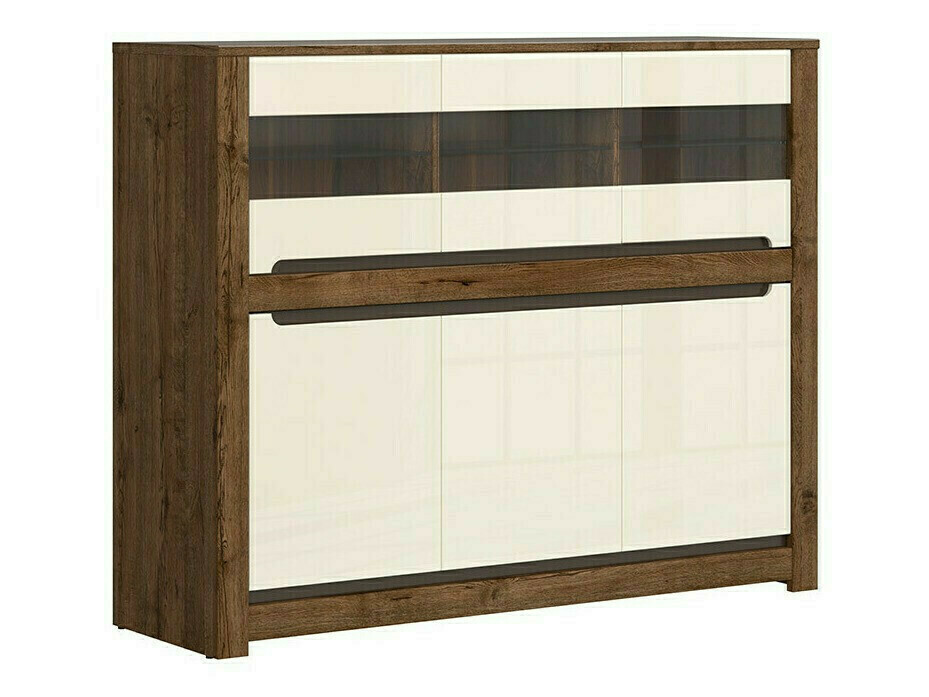 Sideboard Ophevaru 102 (Cremefarben glänzend + April eichenholzoptik)
