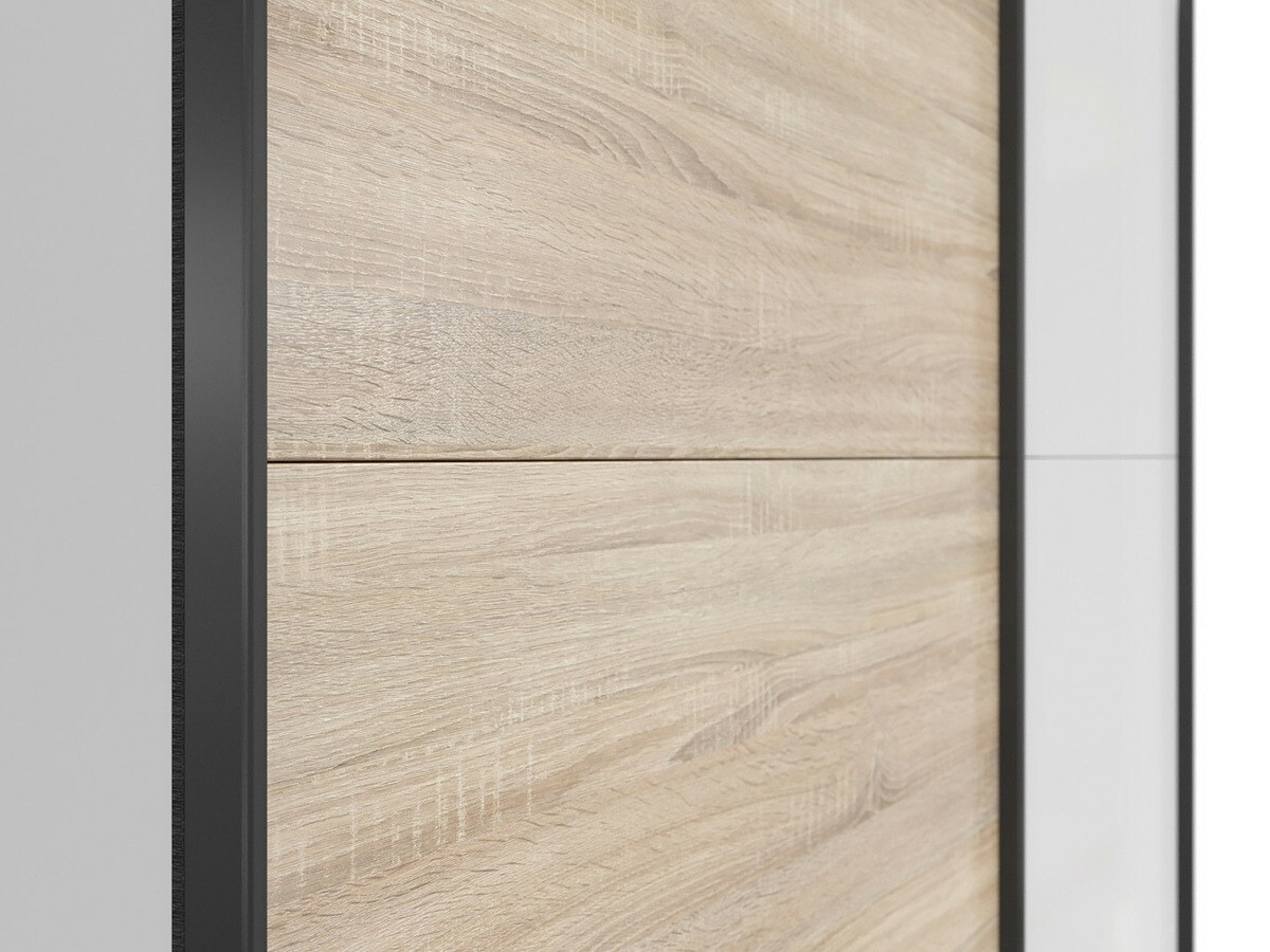 Kleiderschrank Livevaro 117 (Weiß glänzend + Sonoma Eichenholzoptik)