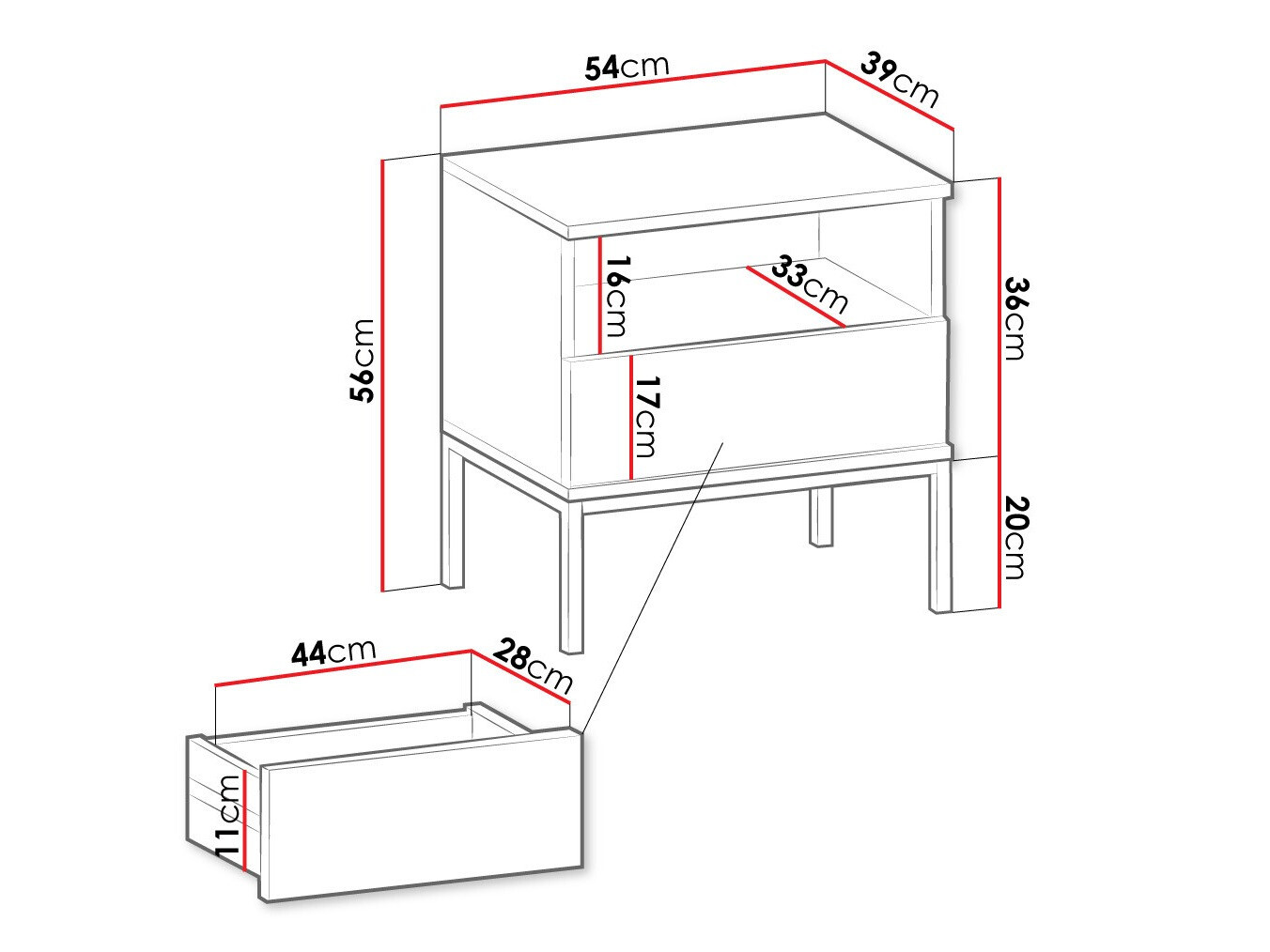 Nachttisch Manal (Schwarz + Wotan Eiche)