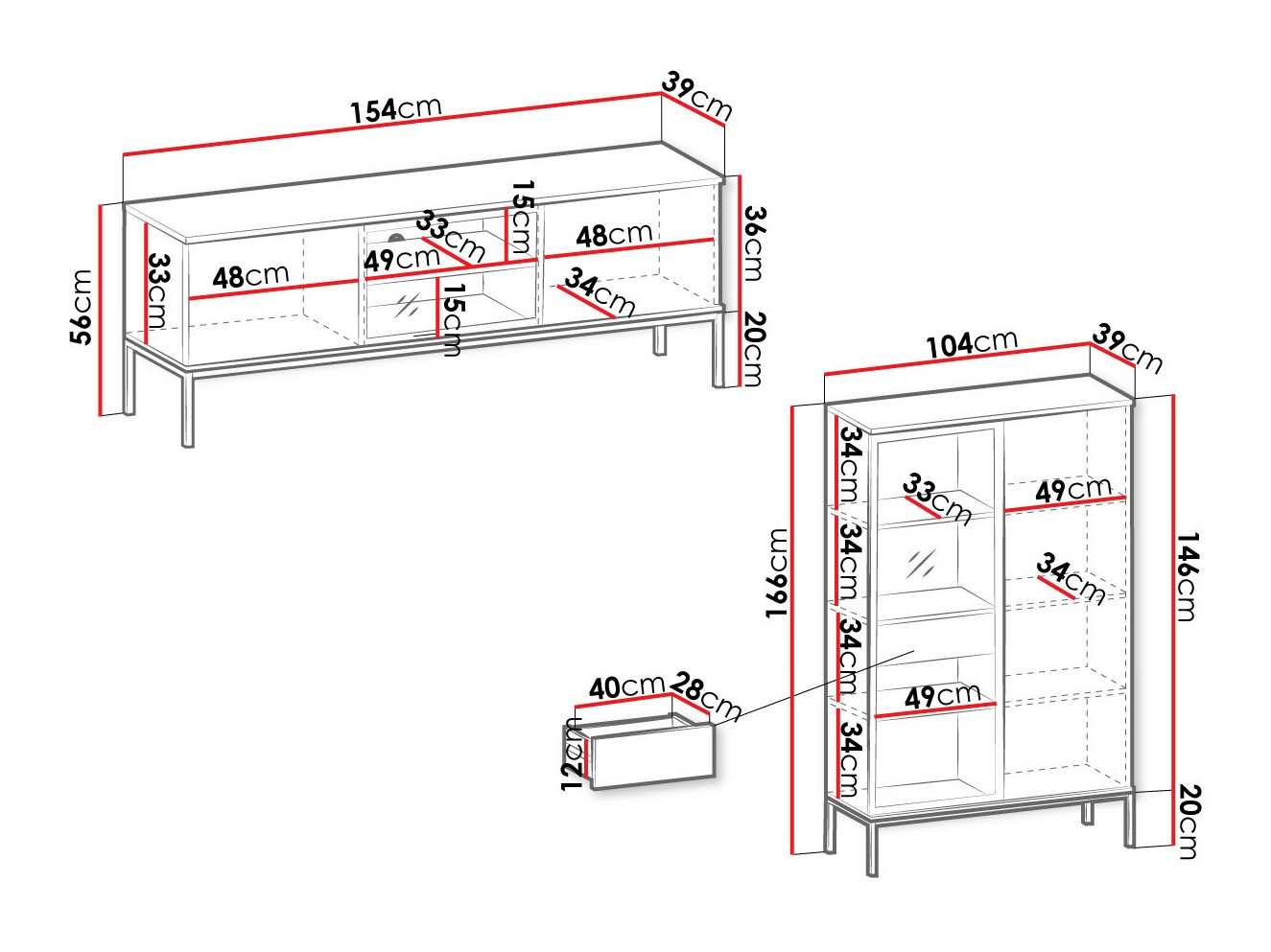 Wohnzimmer-Sets Manal I (Schwarz + Wotan Eiche)