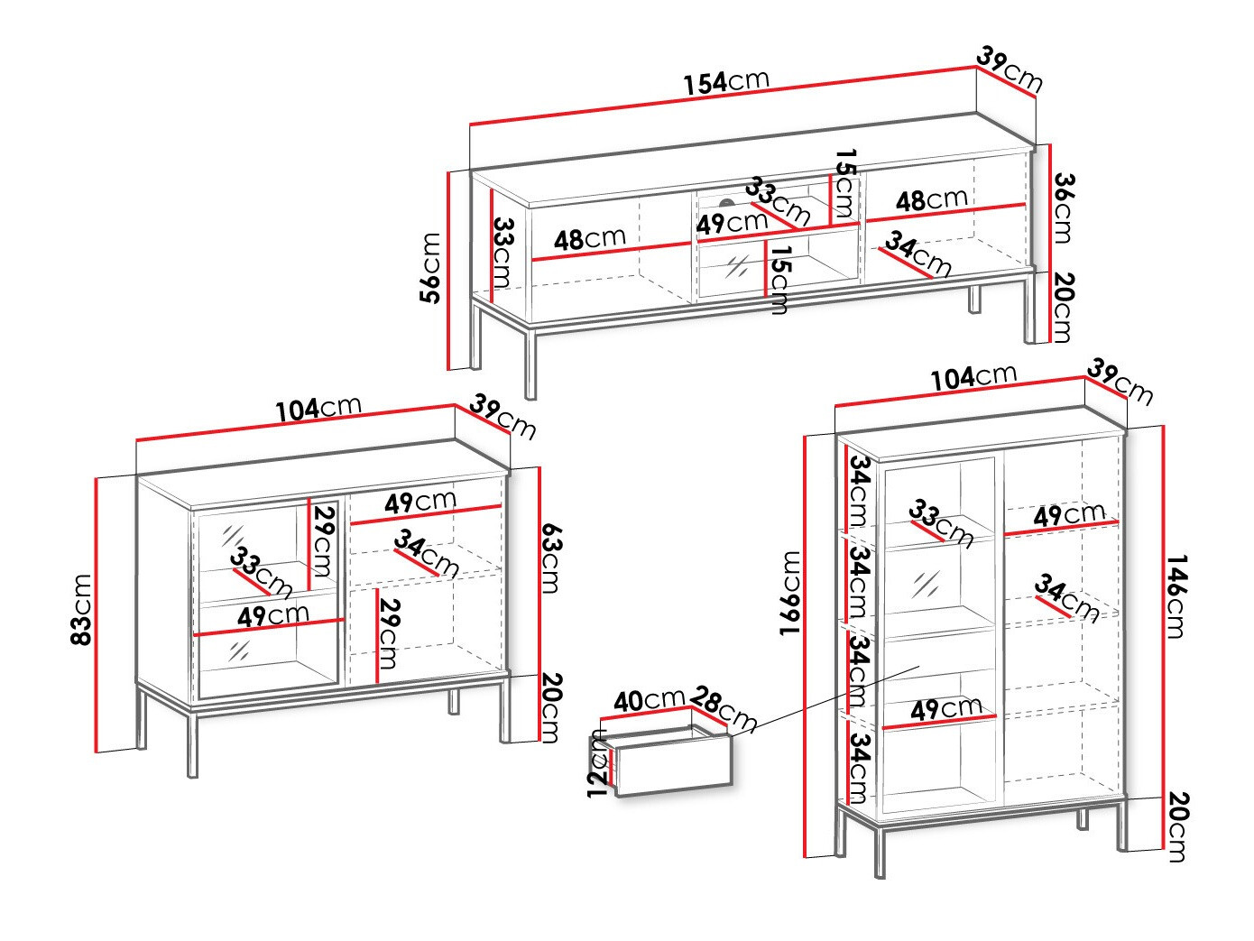 Wohnzimmer-Sets Manal (Schwarz + Wotan Eiche)