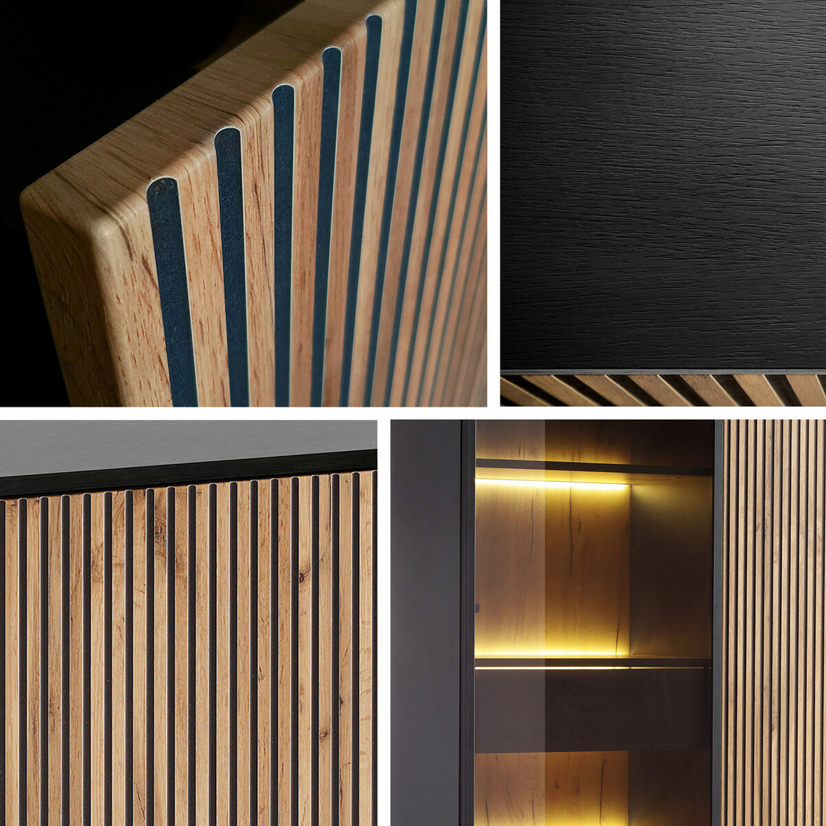 Wohnzimmer-Sets Soferi 114 (Schwarz + Wotan Eiche)