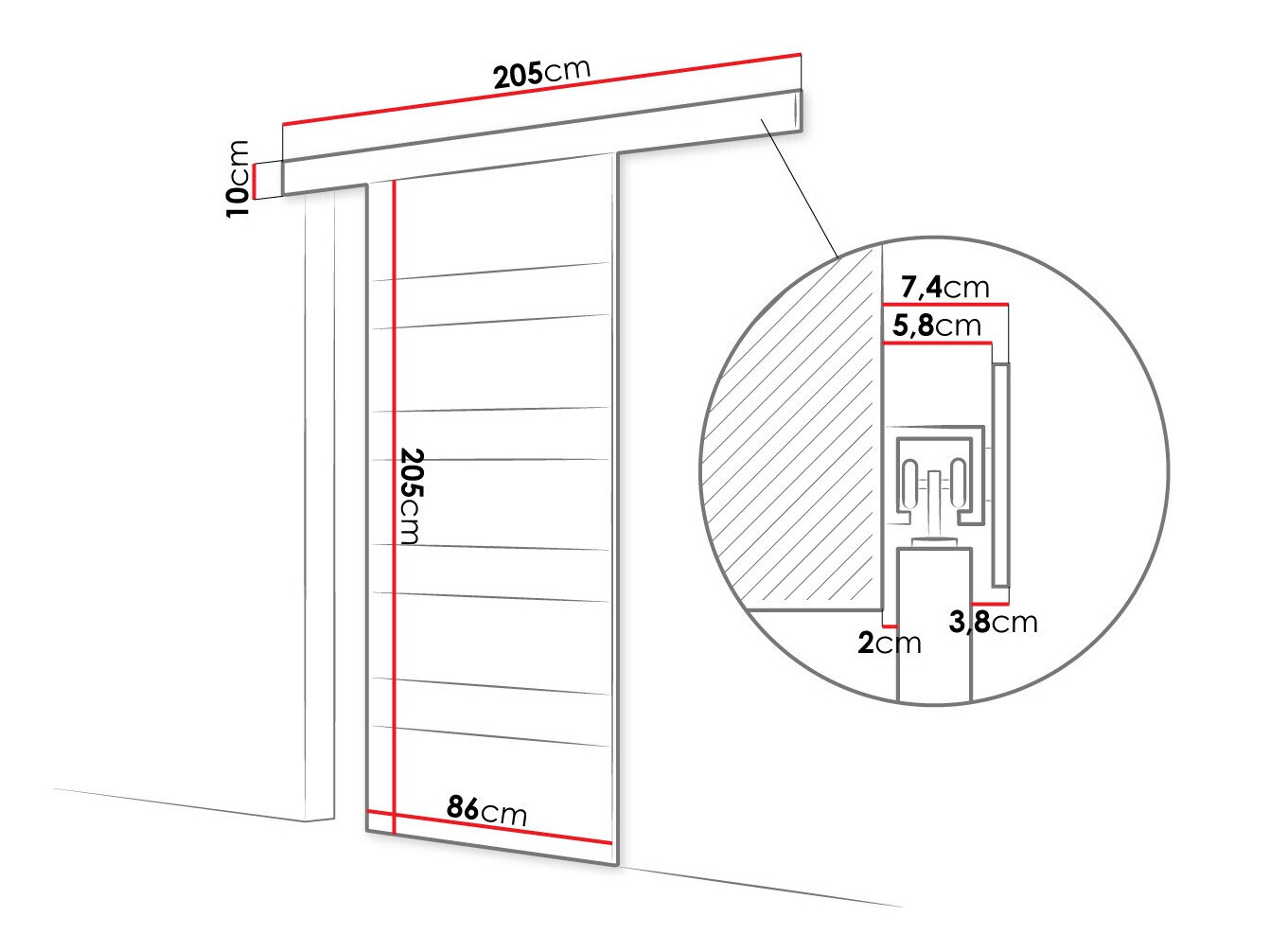 Schwebetür Closico 173 (Schwarz + Weiß)