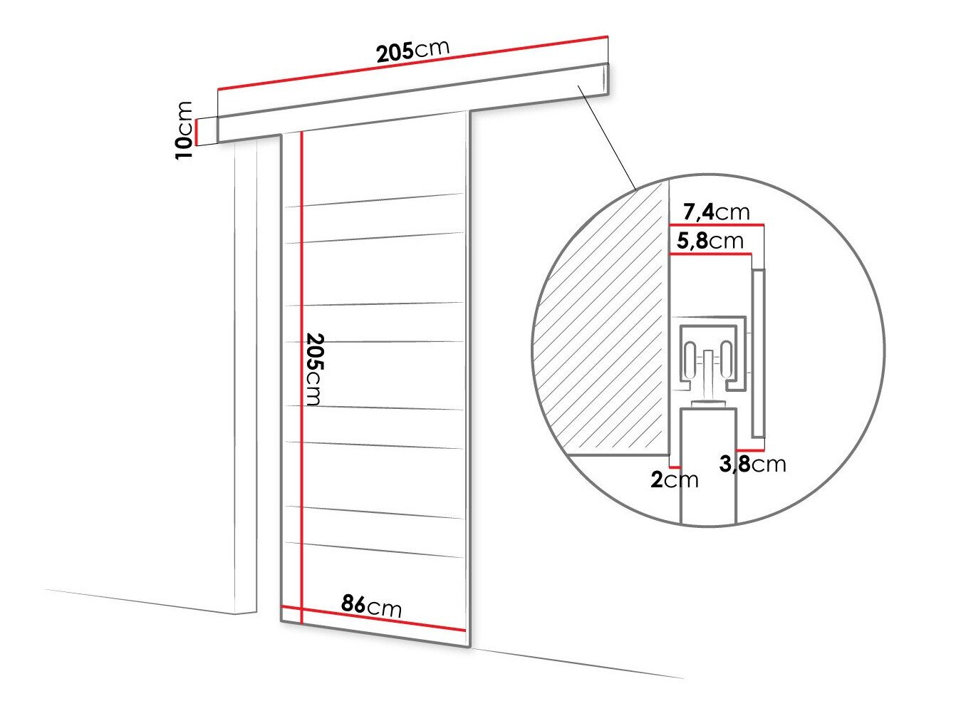Schwebetür Closico Materia V (Weiß + Schwarz)