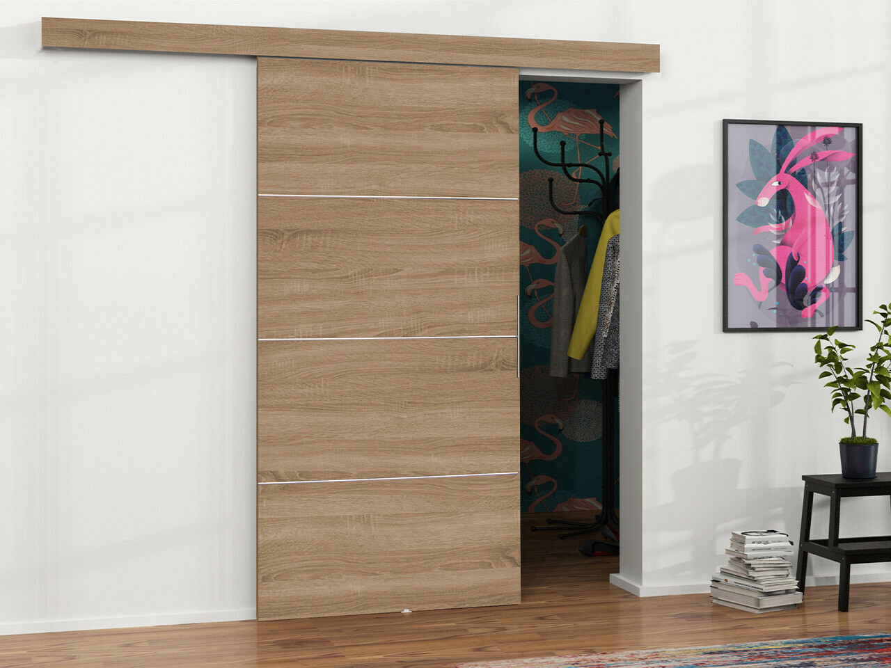 Schwebetür Dover 144 (Sonoma Eichenholzoptik)