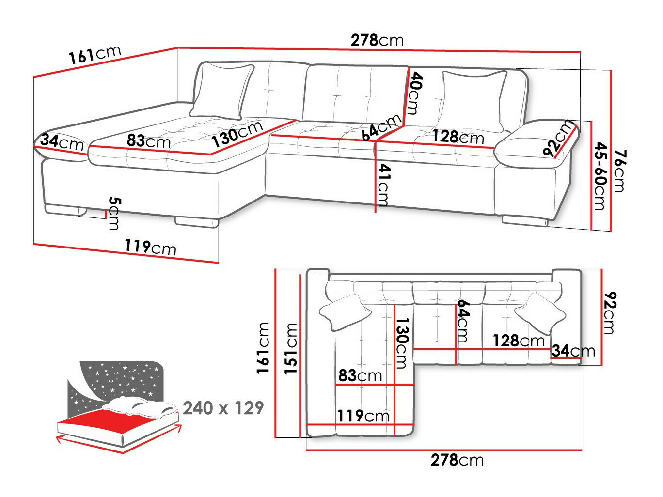 Ecksofa Comfivo Sanitas (Soft 017 + Lux 05)