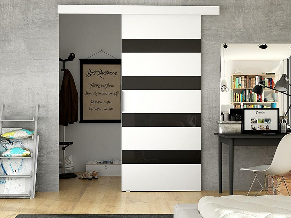 Schwebetür Closico Fundus V (Weiß + Schwarz)