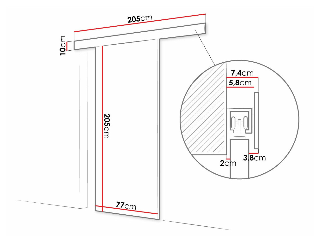 Schwebetür Closico Fundus V (Weiß + Schwarz)