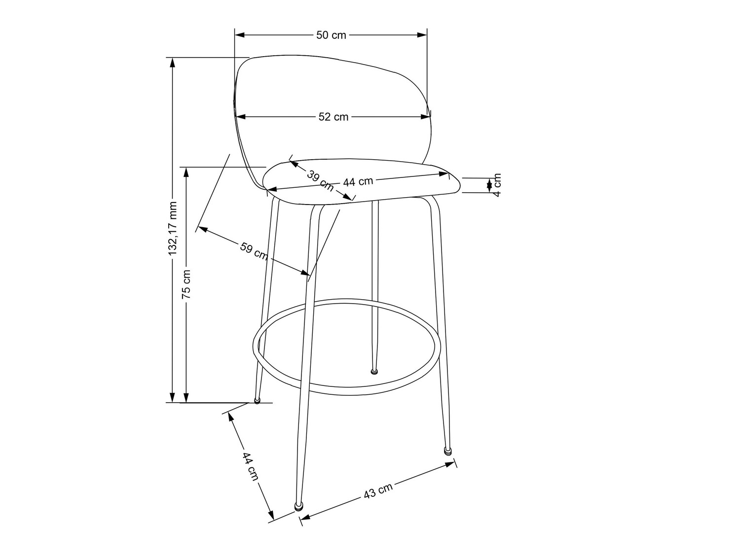 Barstuhl Houston 1554 (Cremefarben + Gold)
