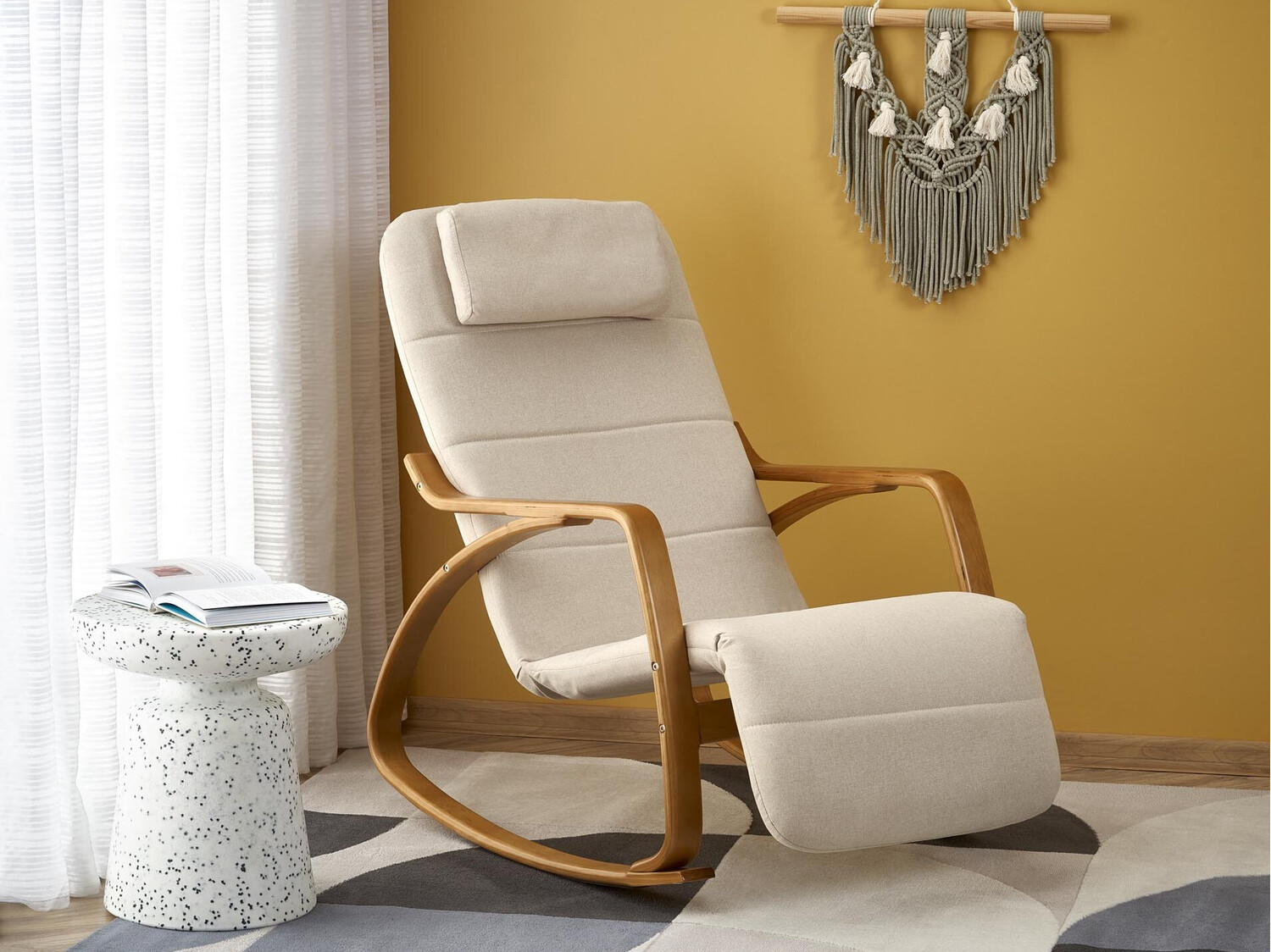 Schaukelstuhl Houston 1552 (Beige + Helles Holz)