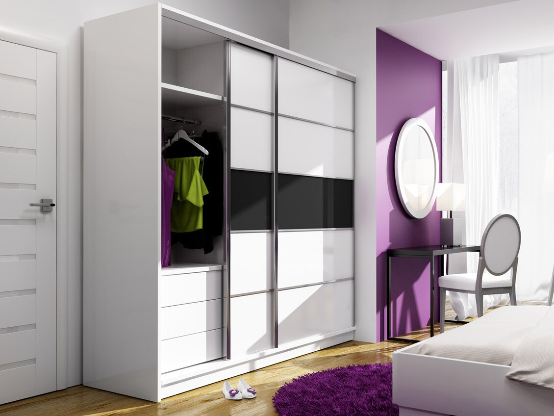 Kleiderschrank Honolulu 185 (Weiß + Schwarz)