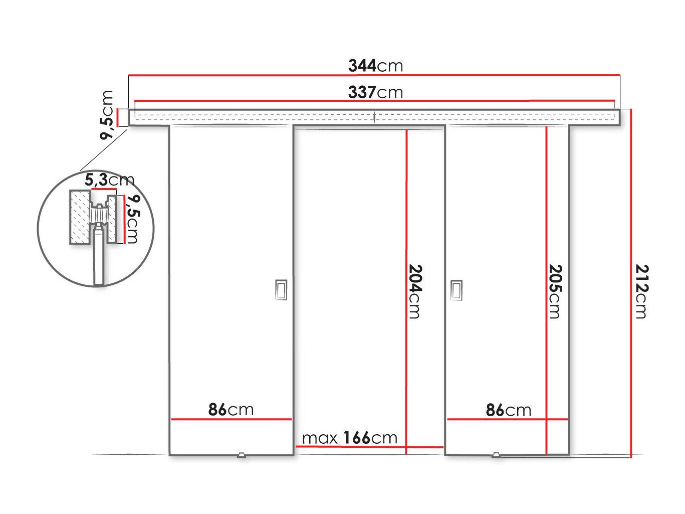Schwebetür Dover 200 (Schwarz)