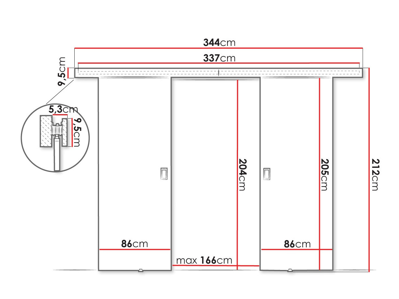 Schwebetür Dover 200 (Sonoma Eichenholzoptik)