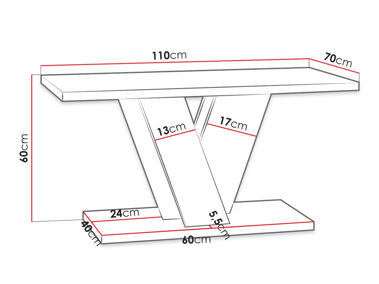 Couchtisch Goodyear 128 (Schwarz glänzend + Beton)