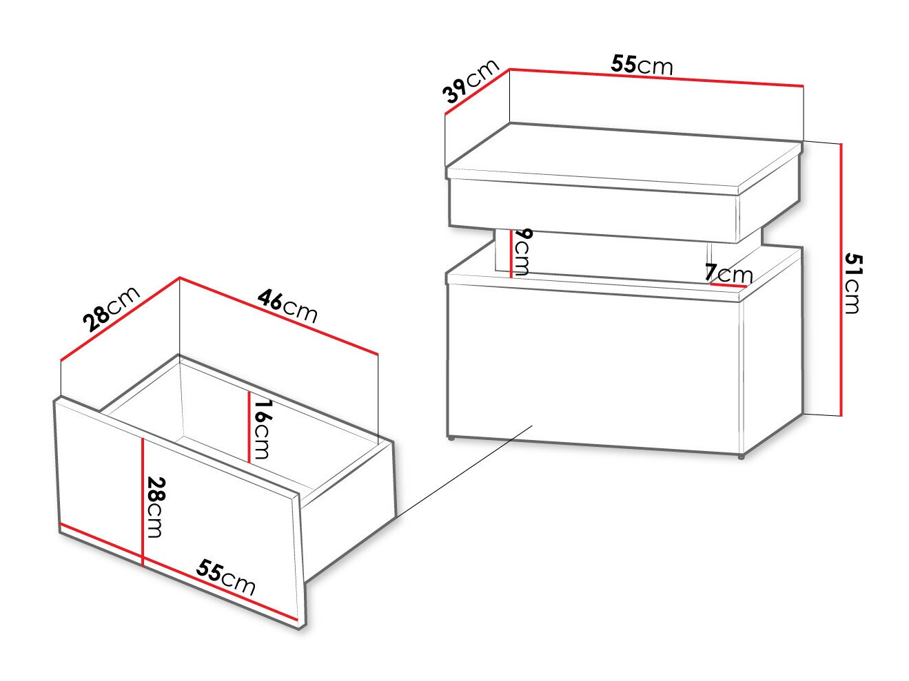 Nachttisch Monfero (Schwarz + Schwarz glänzend)